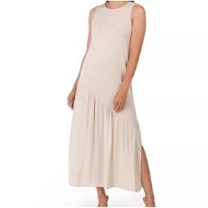 Mango Cream Asymmetrical Sleeveless Maxi Dress